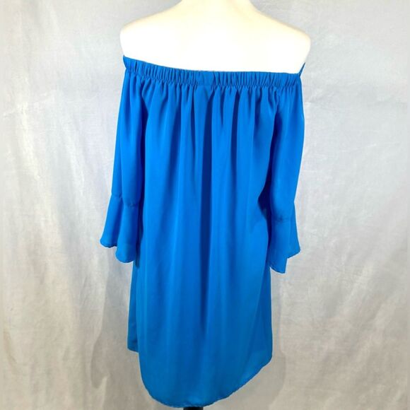 Blue on or off shoulder bell sleeve dress size medium - Picture 3 of 6